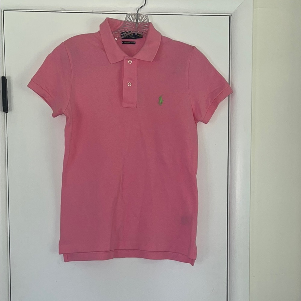 Ralph Lauren Pink and Green Polo Shirt Classic Design small perfect condition